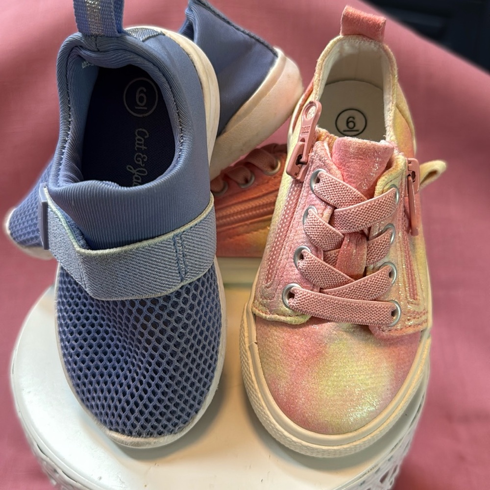 Cat & Jack Pink and Yellow Sneakers with Shimmery Finish plus water shoes. - Picture 1 of 11